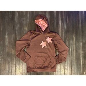 Womens Brown Hoodie Pink Leopard Star Graphic Pullover Sweatshirt